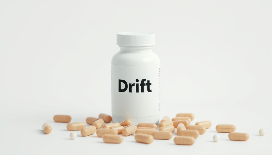 Drift for Deep Sleep supplement bottle with scattered capsules.