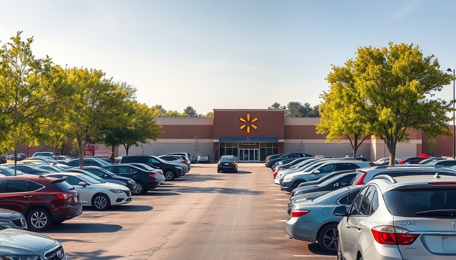 Vibrant San Antonio scene with cars in Walmart parking lot.