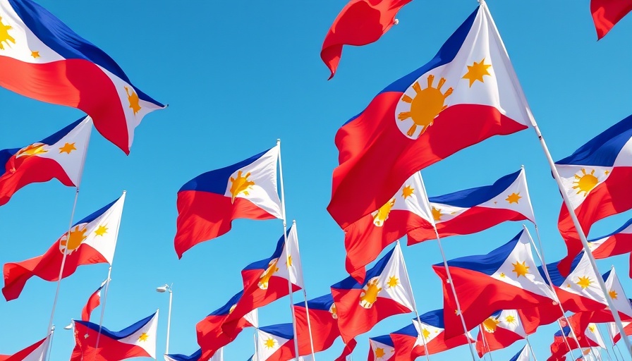 Philippines Independence Day celebration with waving flags.
