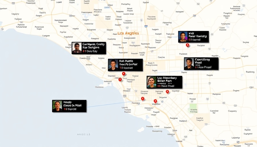 Map showing immigration rights protests in Los Angeles.