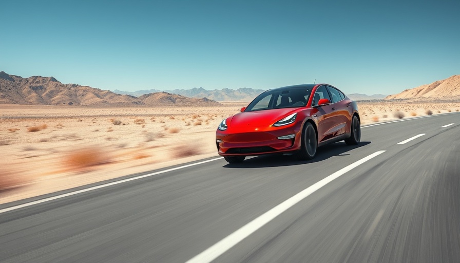 Red electric car on a desert road representing innovation for Austin startups.