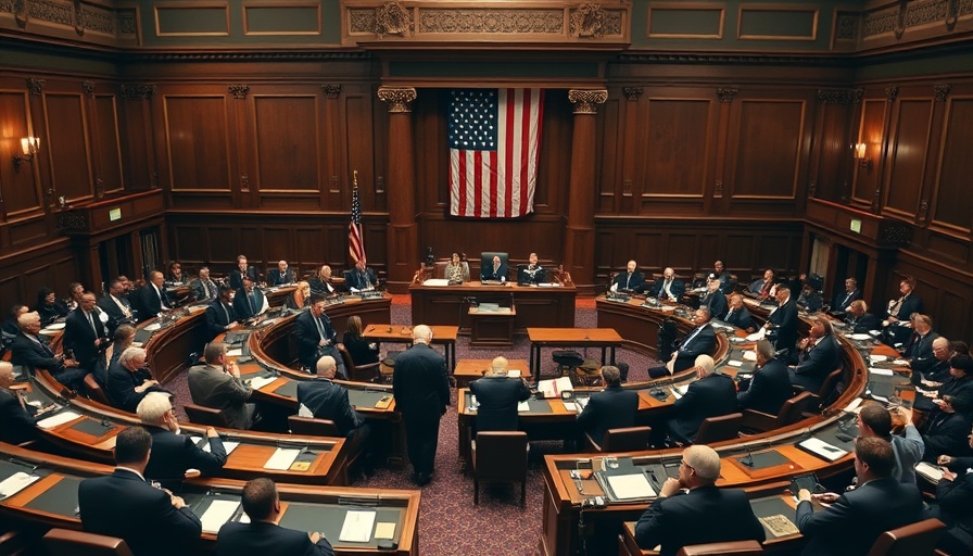Congressional chamber during Trump impeachment news with officials in discussion.