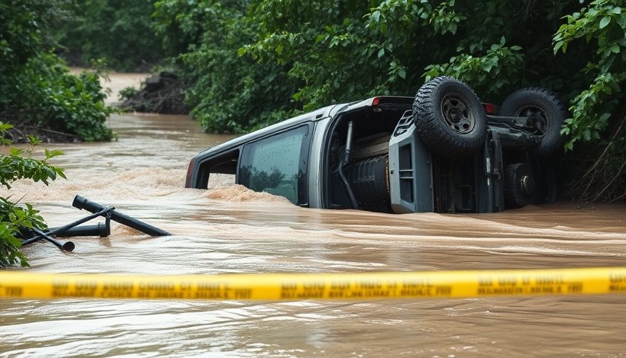 Flooded vehicle in San Antonio with caution tape.