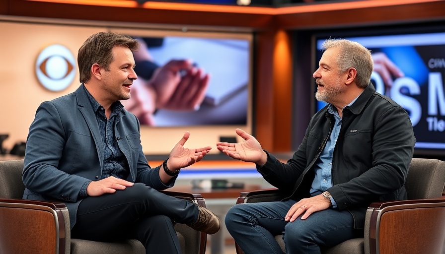 Two men discussing on TV, warm studio setting.