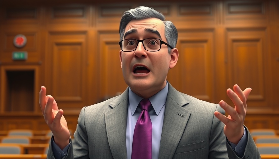 First Amendment news: Animated speaker in a courtroom setting.