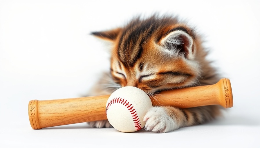 Cute kitten with baseball bat at San Antonio cultural events.