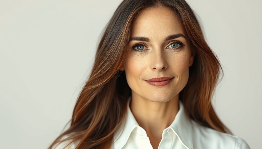 Middle-aged woman with long brown hair in a white blouse, neutral expression.