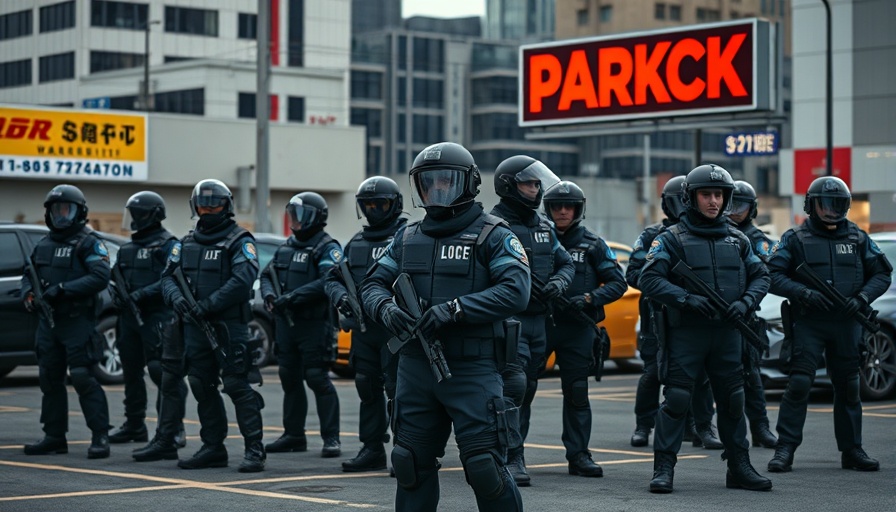 Police officers in gear during protests in America, urban setting.