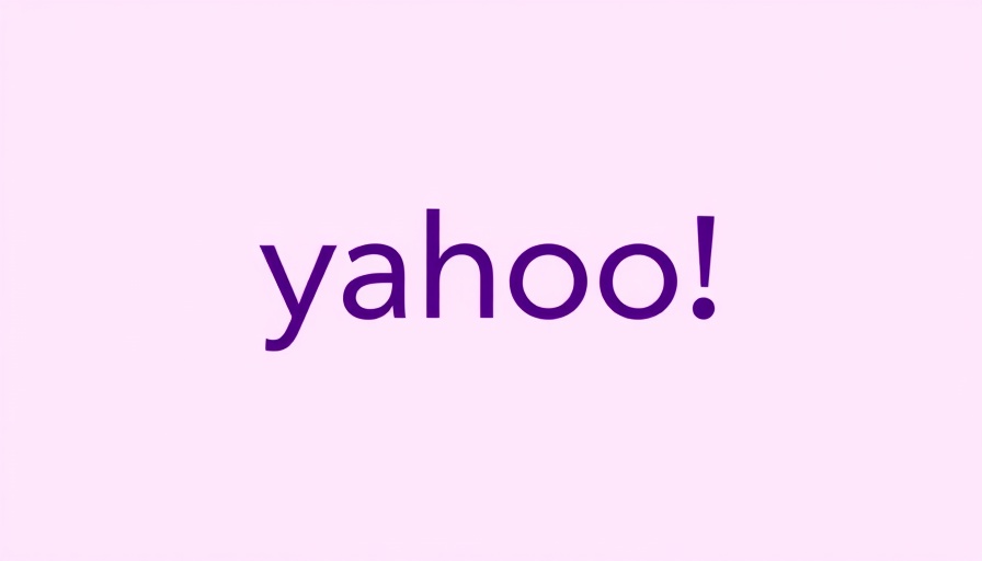 Yahoo logo on purple background.
