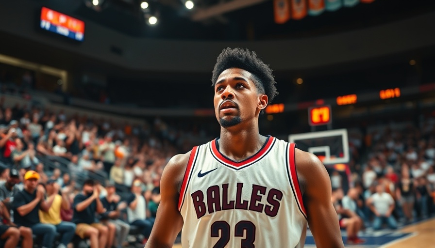 Focused basketball player in lively arena, dynamic scene.