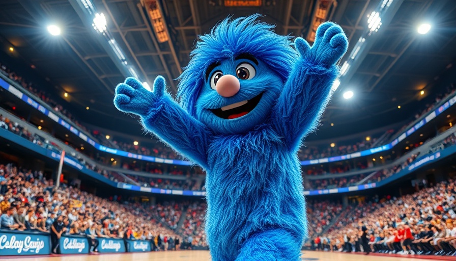 Humor in Sports: Mascot mimics cartoon, swinging in arena.