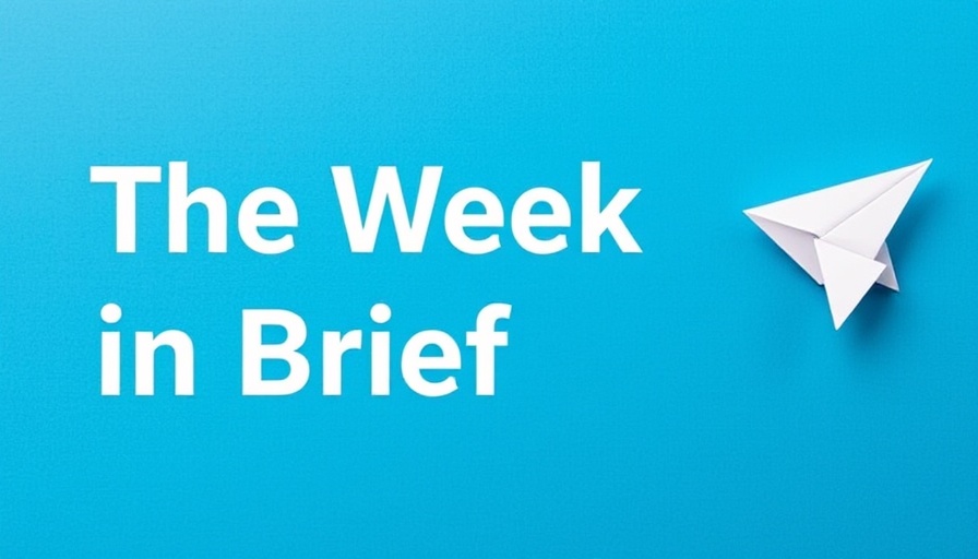 The Week in Brief text with paper airplane on blue background.