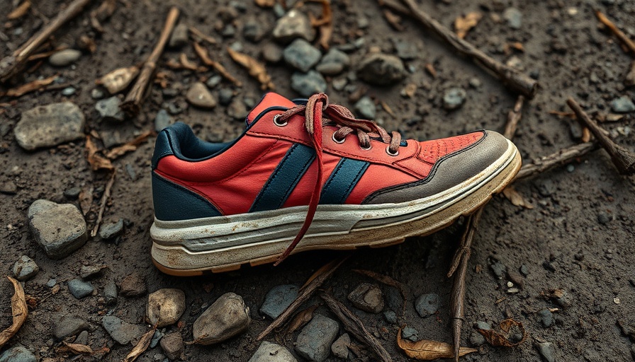 Abandoned sneaker on muddy ground highlighting neglect.