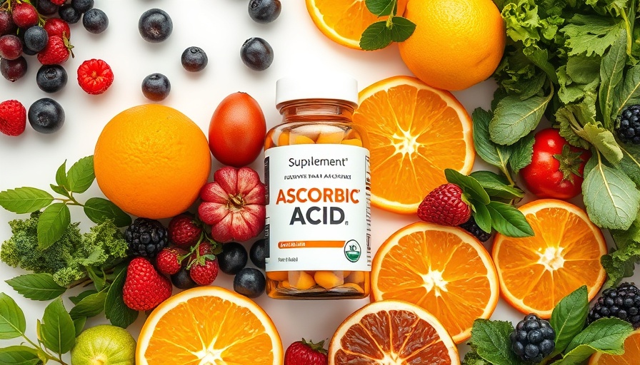 Immune system boosters with supplement bottle and fruits.