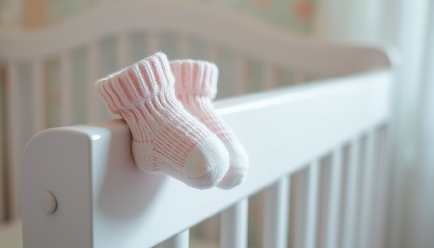 Cozy baby socks on crib railing in bright nursery, reflecting Chernobyl Hope name controversy.