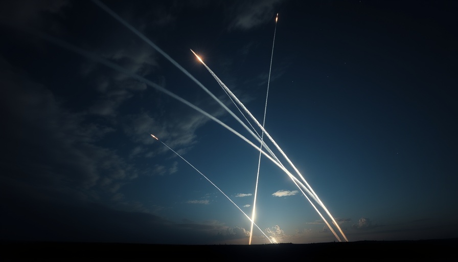 Iran missile launches towards Israel at night with bright trails.