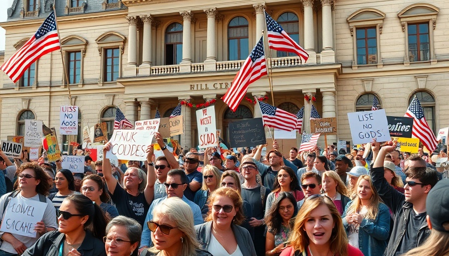 Diverse crowd protesting with signs and flags at 'No Kings' event.
