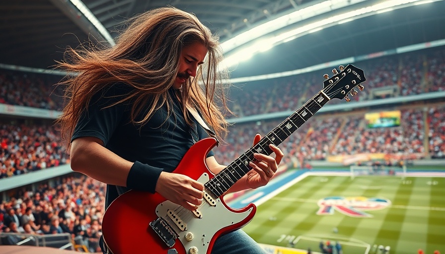 Musician playing guitar at stadium in vibrant NFL setting