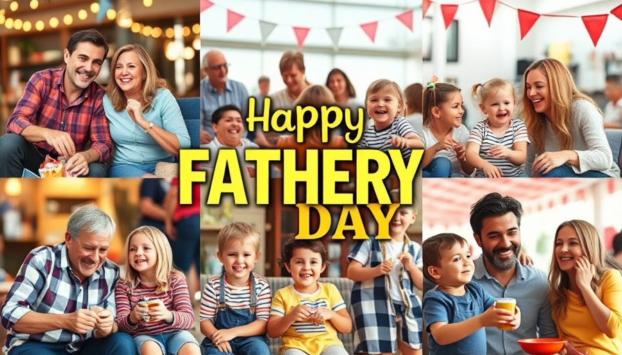 Collage of Father's Day events in Houston, happy families.