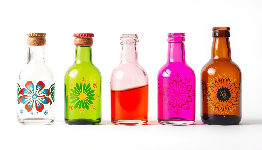 Colorful small glass bottles with unique vibrant designs.