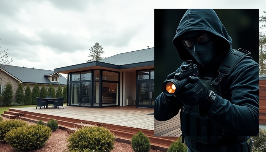 Minnesota manhunt scene with suburban house and masked figure inset.