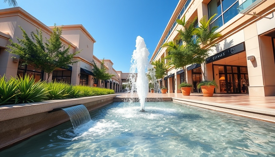 Sunny view of San Antonio's top shopping center with fountain.