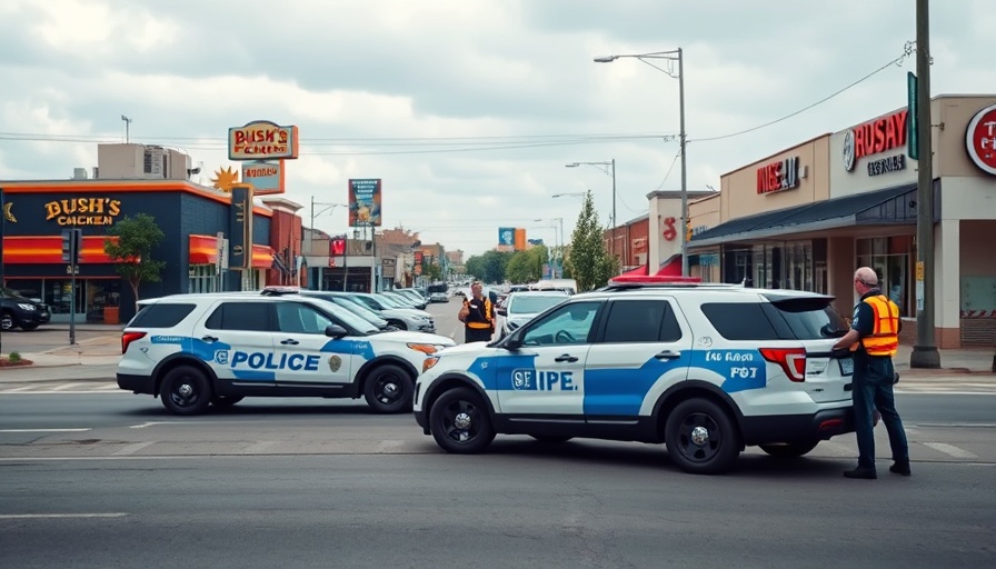 San Antonio police vehicle at a roadblock on a cloudy street.