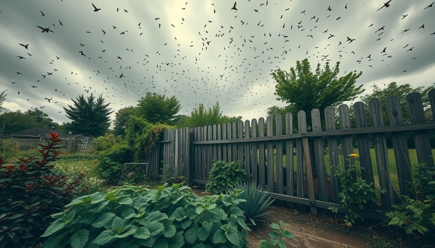 Swarms of flying insects in a garden after rainstorms.