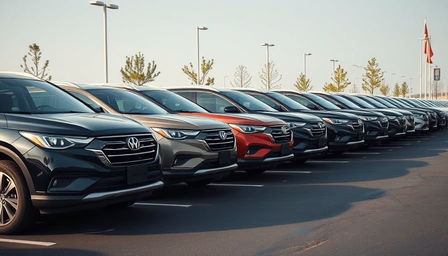Line of SUVs in Texas dealership highlighting vehicle theft issue.