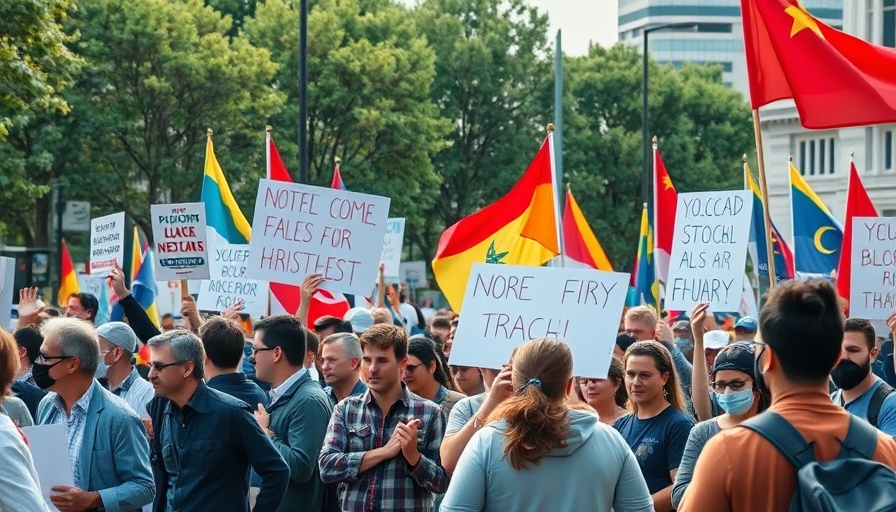 March to Gaza activism rally with signs and flags, outdoor protest.