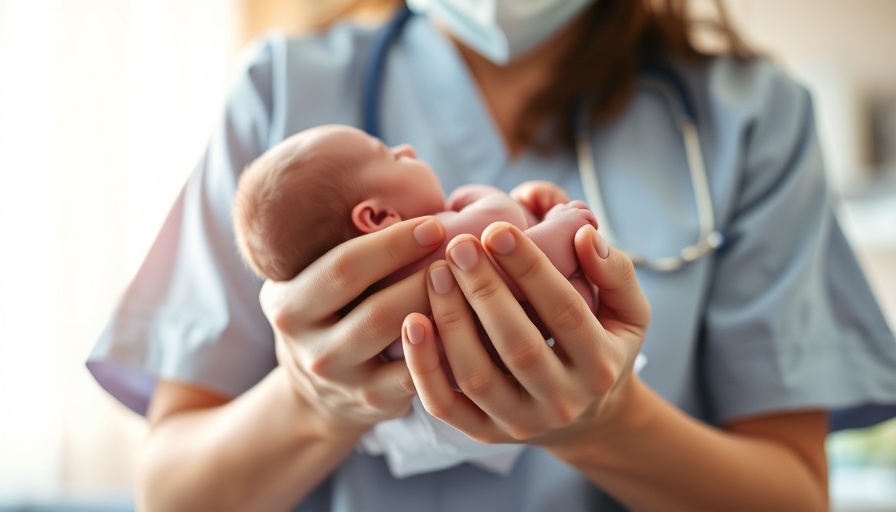 Newborn baby held by a medical professional, related to low birthweight rates in India.