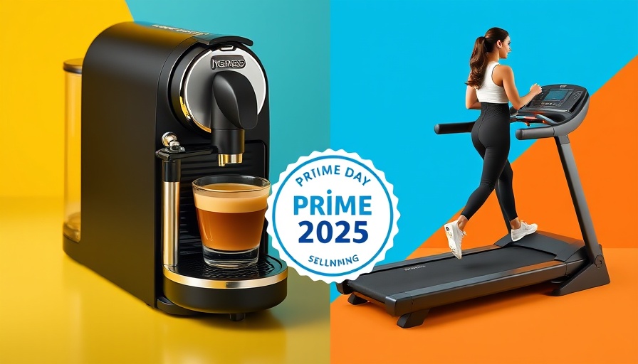 Early Amazon Prime Day 2025 deals collage with coffee maker and treadmill.