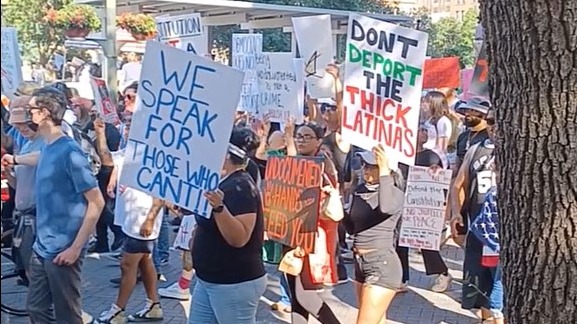 San Antonio protests against Trump in a city park.