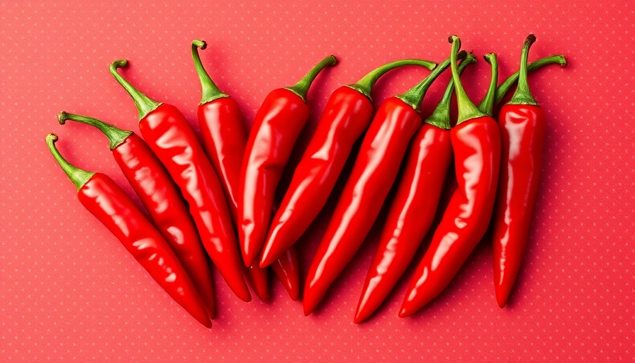 Chili peppers on polka dot background - health benefits of spicy food.