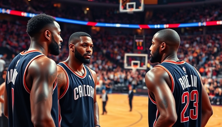 NBA highlights featuring basketball players mid-game discussion.