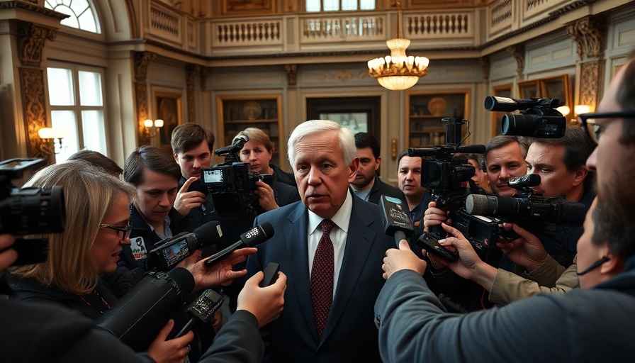 Journalists interviewing a man in an ornate building, discussing negotiation