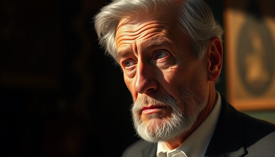 Contemplative older man in dramatic lighting, FEMA cuts impacting Trump areas