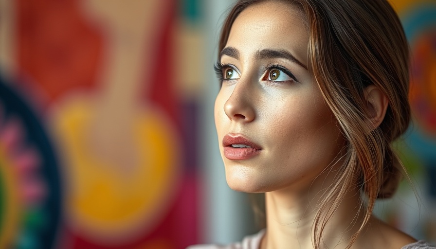 Young woman reflecting thoughtfully in a studio setting.
