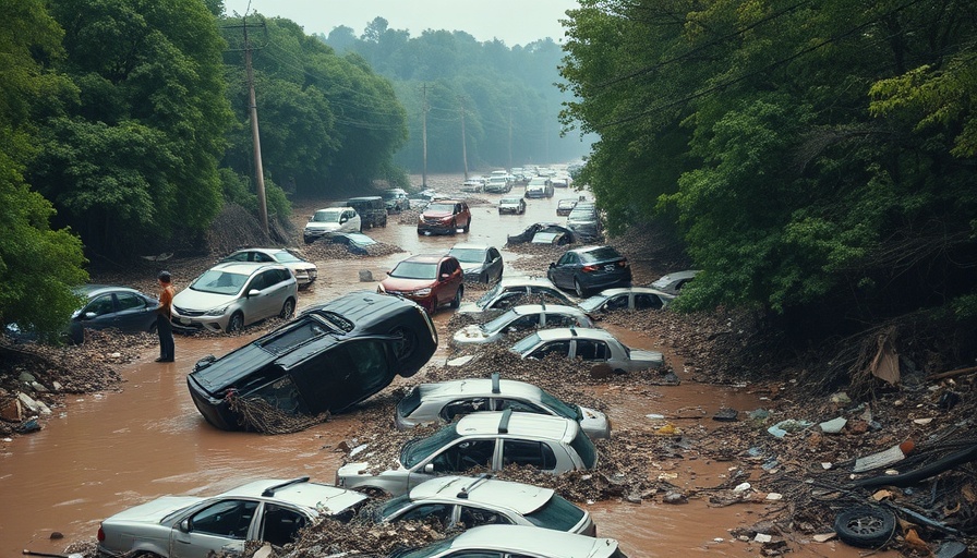San Antonio flooding disaster scene with overturned vehicles