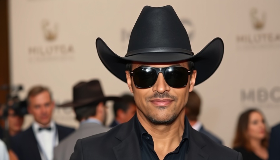 Man posing in cowboy hat at event, wearing sunglasses.