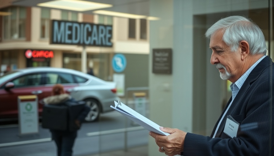 Elderly person in a reflective Medicare office, defense of Medicare Advantage.