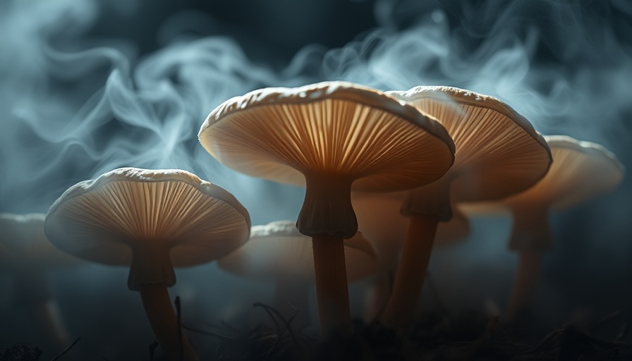 Close-up of psilocybin mushrooms in foggy atmosphere highlighting medicinal use.