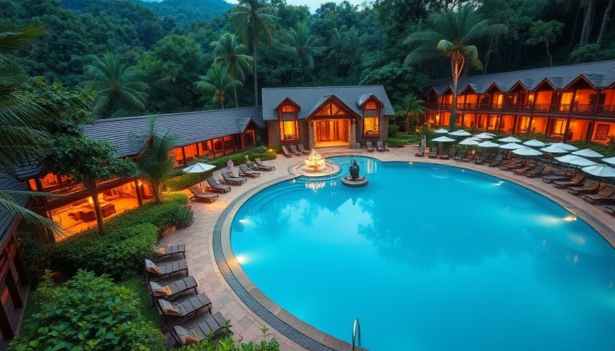 Expansive resort pool nestled in lush forest, Texas Travel Awards.