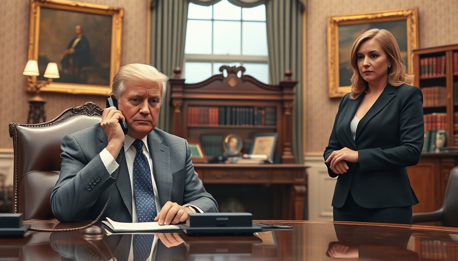 Oval Office scene with man at desk and woman standing.
