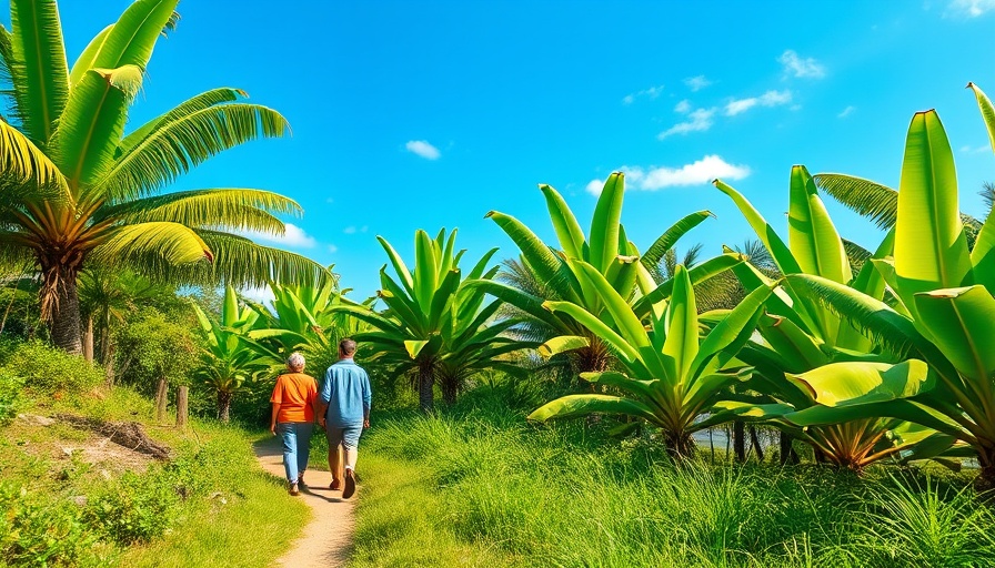 Tropical landscape illustrating climate impacts on health, lush greenery.