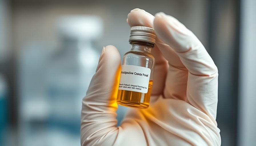 Gloved hand holding vial for HIV prevention injection in lab.