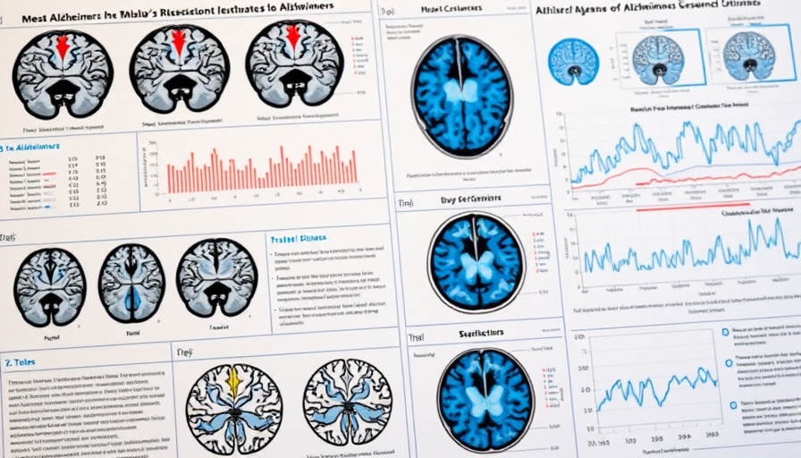 Alzheimer's disease research charts and brain scans.