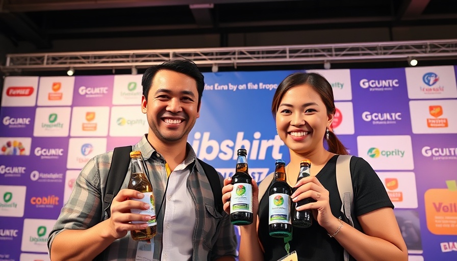 San Antonio community news event, two people smiling with products.