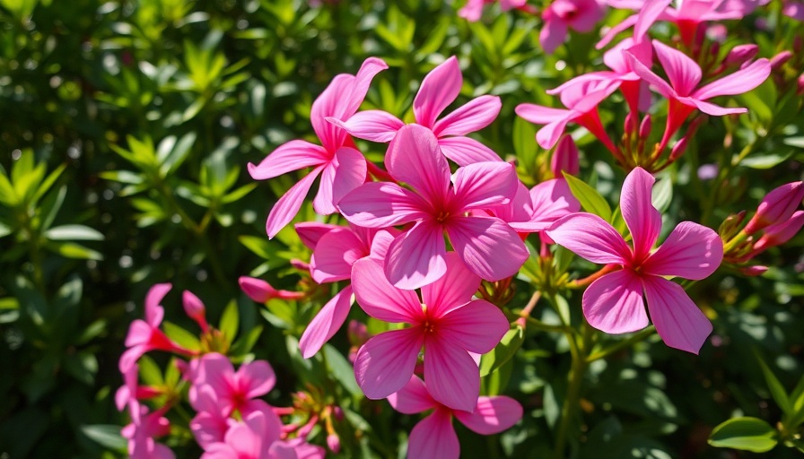 Pink flowers in San Antonio sunlight, vibrant blooms.