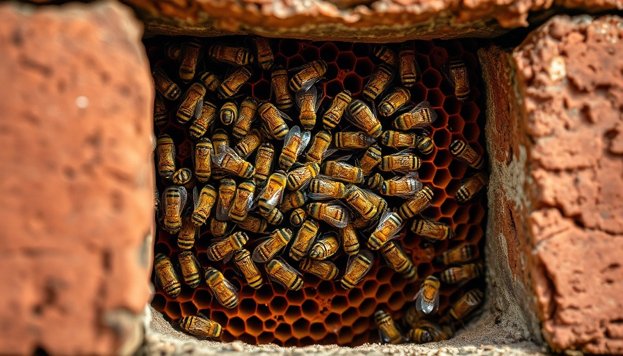 Bee infestation in a Fulshear home wall, close-up view.